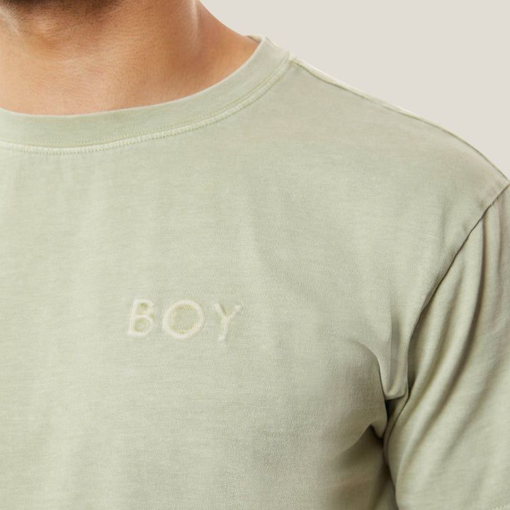 BOY   男孩压纹 T 恤 - 水洗绿色